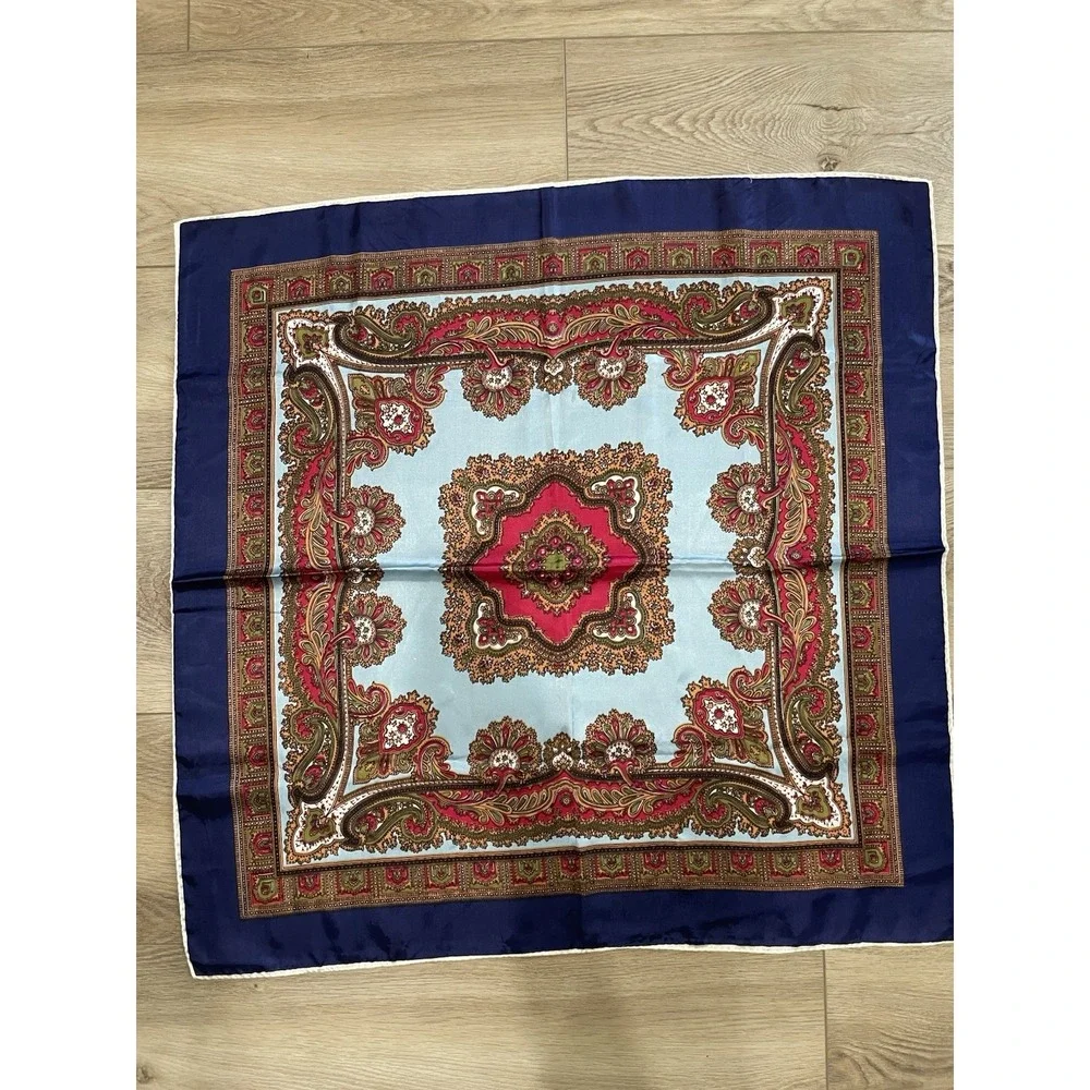Vintage Paisley Neck‎ Head Scarf Silky Deep Rich Colors Red Blue Vibrant 30x30